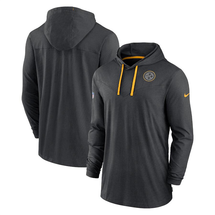 Men's Pittsburgh Steelers Black Sideline Pop Performance Pullover Long Sleeve Hoodie T-Shirt Men's Pittsburgh Steelers Black Sideline Pop Performance Pullover Long Sleeve Hoodie T-Shirt